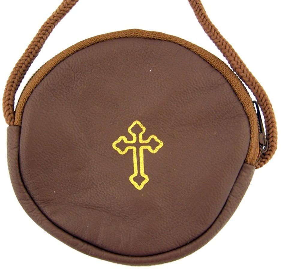 Genuine leather  rosary case with cotton rope necklace