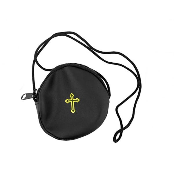 Genuine leather  rosary case with cotton rope necklace