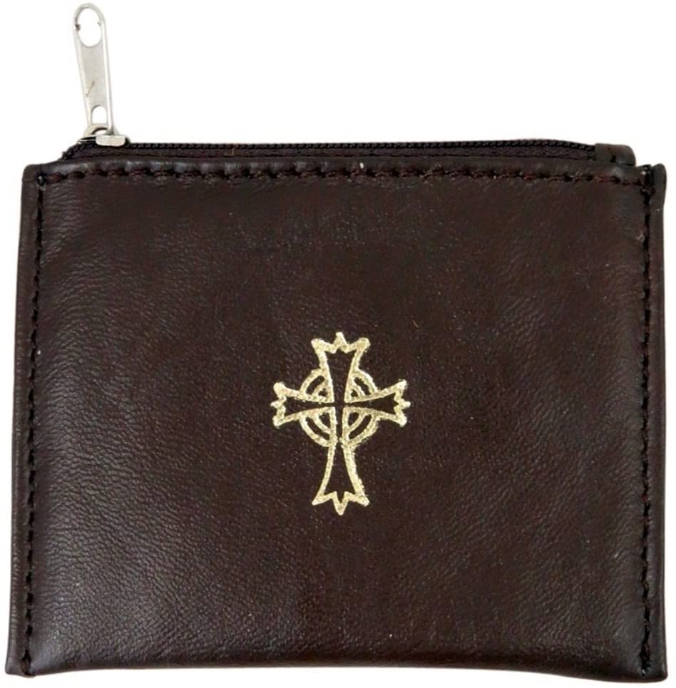 Genuine Leather Lined Rosary Case with Celtic Cross Crucifix