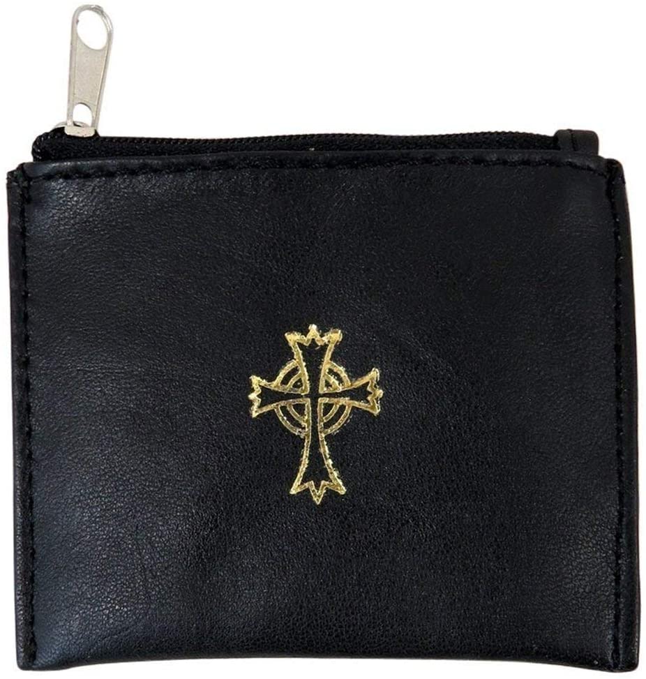 Genuine Leather Lined Rosary Case with Celtic Cross Crucifix