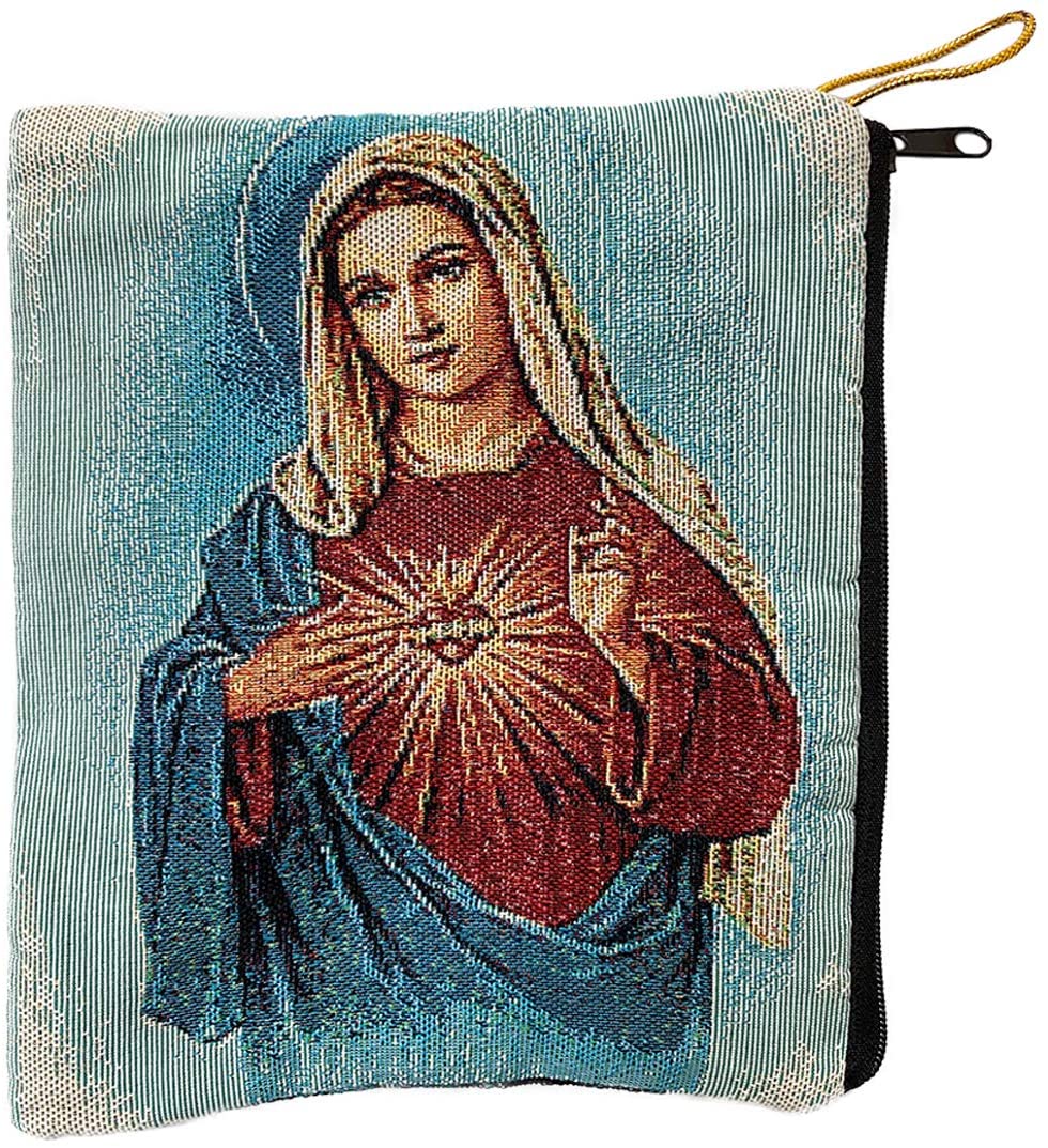 Religious Gifts Catholic Rosary Tapestry Pouch Sacred Hearts of Jesus and Mary Keepsake Case