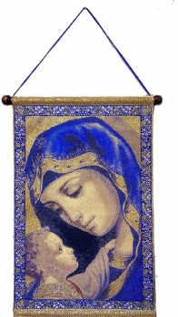 Catholic Tapestry Ican banner Virgin Mary and Child in Blue