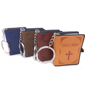 Mini Leather Holy Bible Keychain with Key Charm