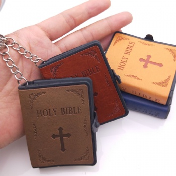 Mini Leather Holy Bible Keychain with Key Charm